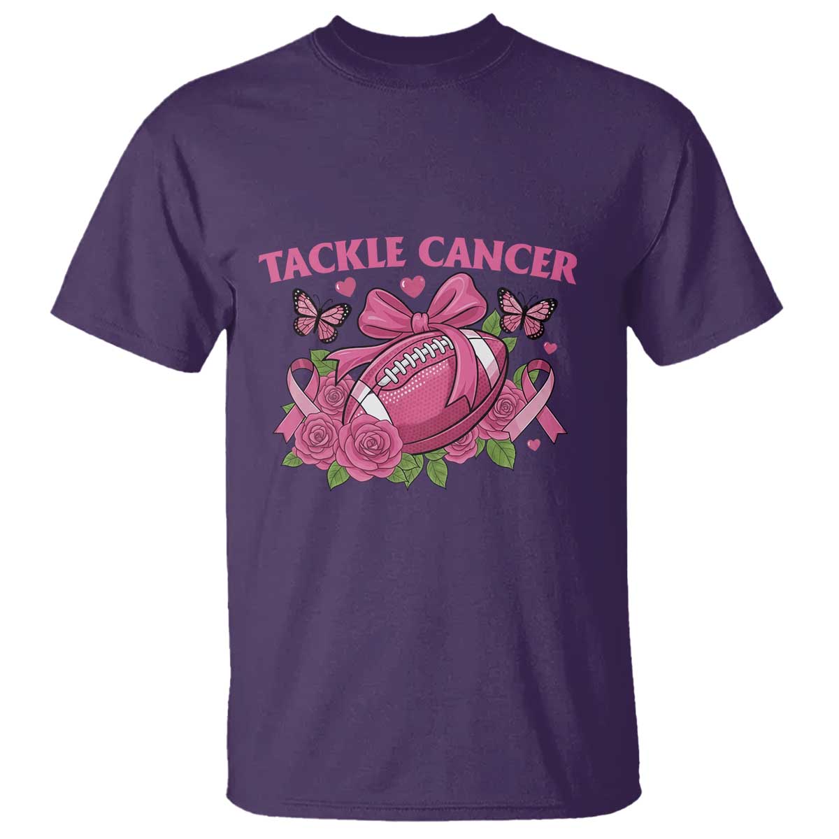 Tackle Cancer T Shirt Football Breast Cancer Awareness Pink Ribbon TS12 Purple Print Your Wear