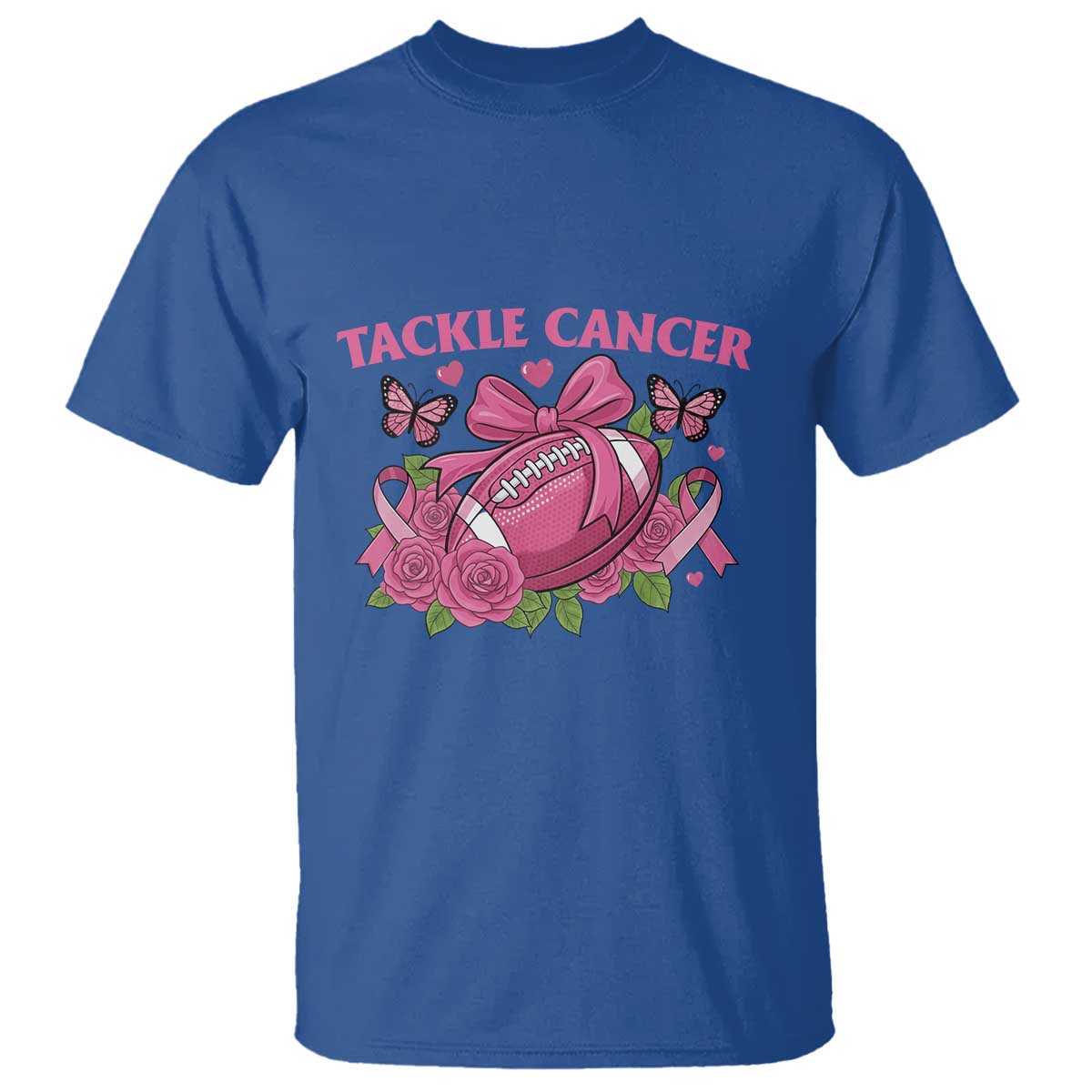 Tackle Cancer T Shirt Football Breast Cancer Awareness Pink Ribbon TS12 Royal Blue Print Your Wear