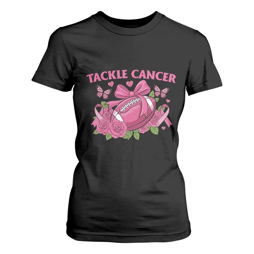 Tackle Cancer T Shirt For Women Football Breast Cancer Awareness Pink Ribbon TS12 Black Print Your Wear