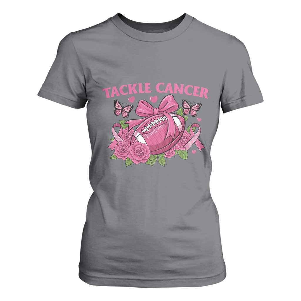 Tackle Cancer T Shirt For Women Football Breast Cancer Awareness Pink Ribbon TS12 Charcoal Print Your Wear