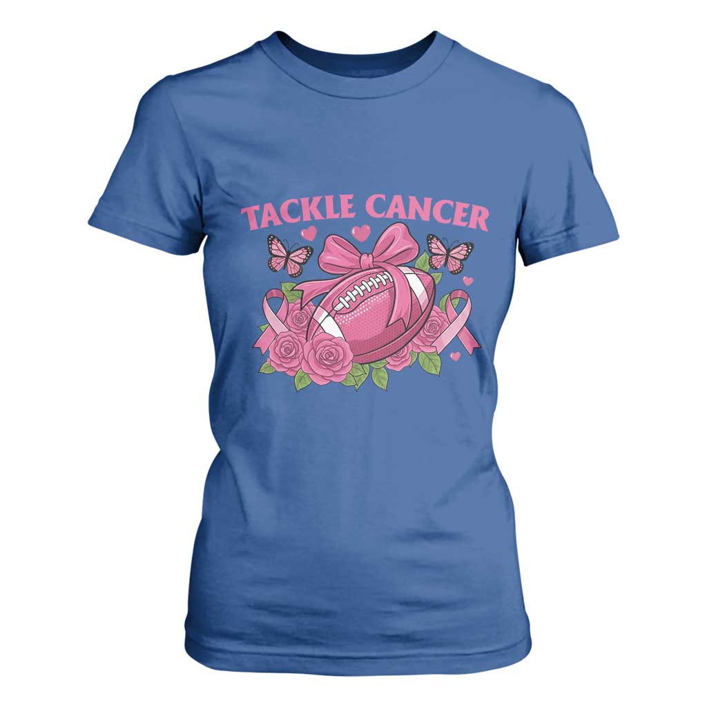Tackle Cancer T Shirt For Women Football Breast Cancer Awareness Pink Ribbon TS12 Royal Blue Print Your Wear