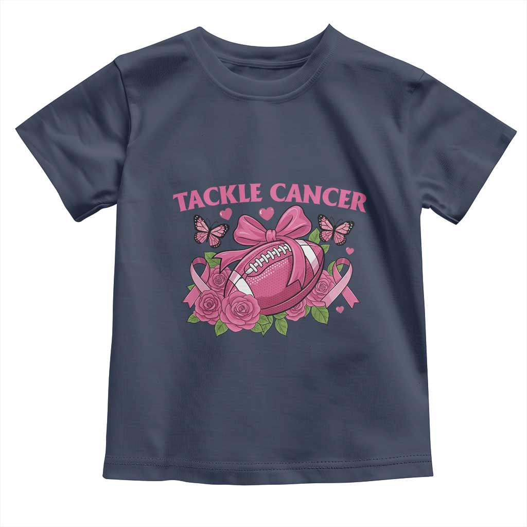 Tackle Cancer Toddler T Shirt Football Breast Cancer Awareness Pink Ribbon TS12 Navy Print Your Wear