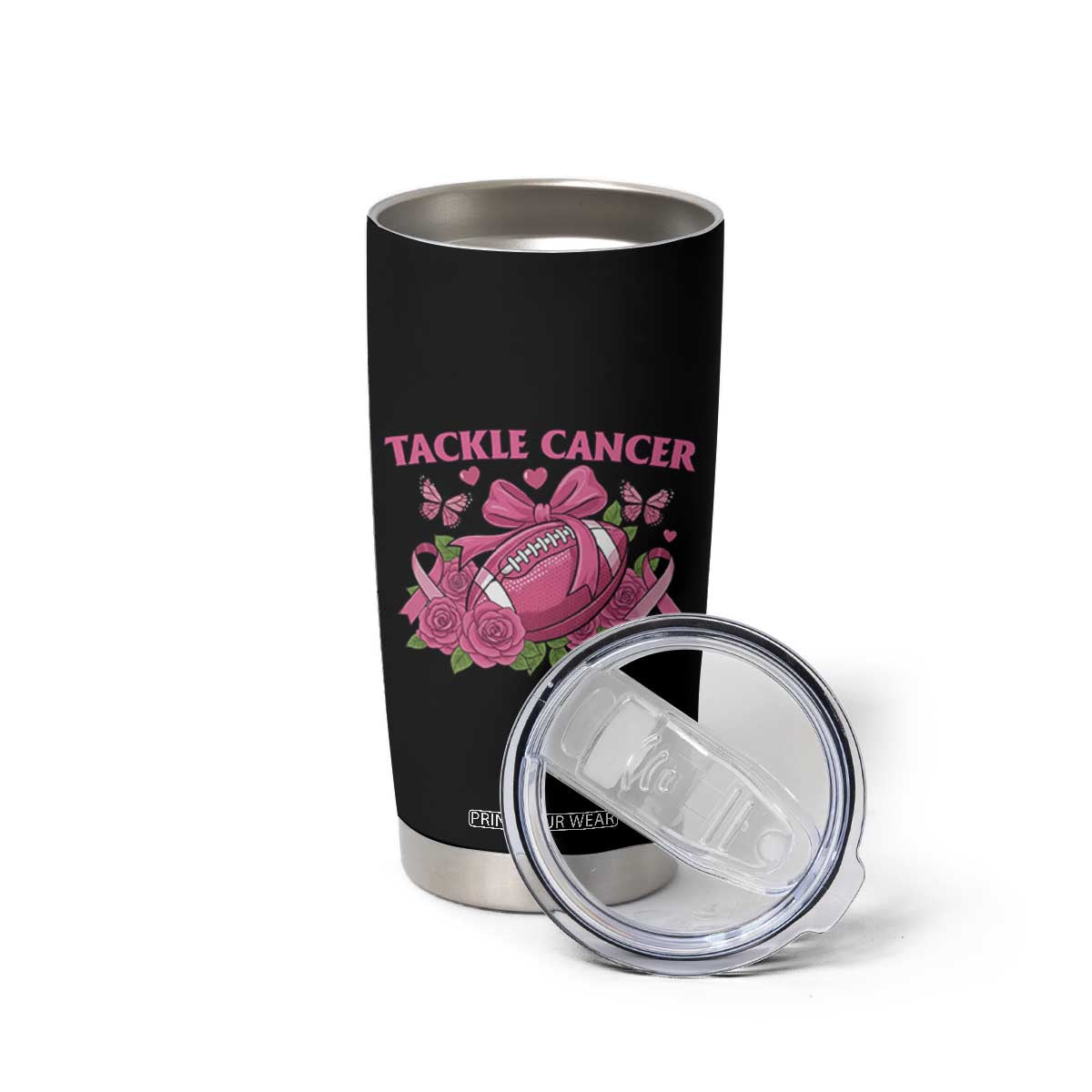 Tackle Cancer Tumbler Cup Football Breast Cancer Awareness Pink Ribbon TS12 Print Your Wear