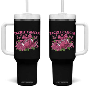 Tackle Cancer Tumbler With Handle Football Breast Cancer Awareness Pink Ribbon TS12 One Size: 40 oz Black Print Your Wear