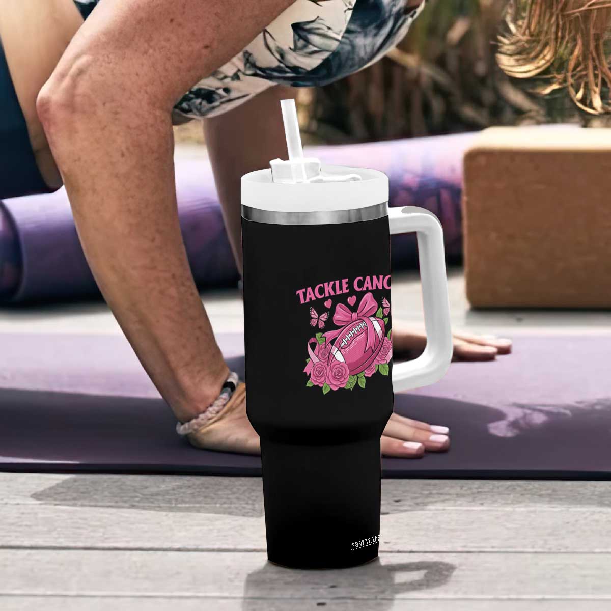 Tackle Cancer Tumbler With Handle Football Breast Cancer Awareness Pink Ribbon TS12 Print Your Wear