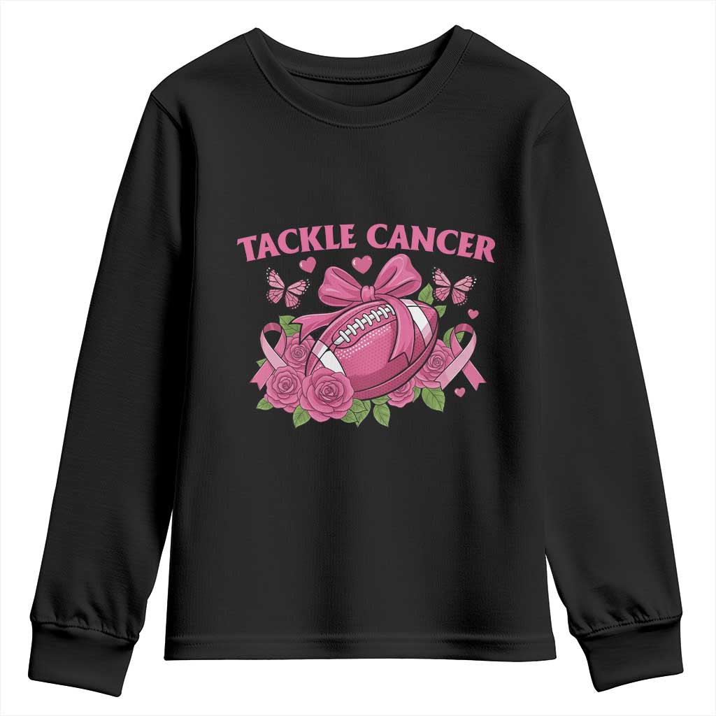 Tackle Cancer Youth Sweatshirt Football Breast Cancer Awareness Pink Ribbon TS12 Black Print Your Wear