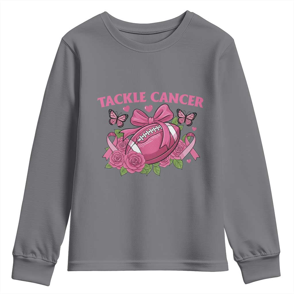 Tackle Cancer Youth Sweatshirt Football Breast Cancer Awareness Pink Ribbon TS12 Charcoal Print Your Wear