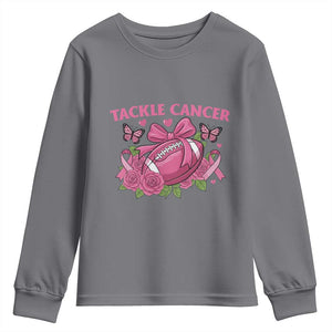 Tackle Cancer Youth Sweatshirt Football Breast Cancer Awareness Pink Ribbon TS12 Charcoal Print Your Wear