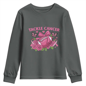 Tackle Cancer Youth Sweatshirt Football Breast Cancer Awareness Pink Ribbon TS12 Dark Heather Print Your Wear