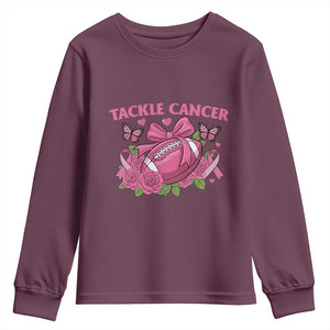 Tackle Cancer Youth Sweatshirt Football Breast Cancer Awareness Pink Ribbon TS12 Maroon Print Your Wear
