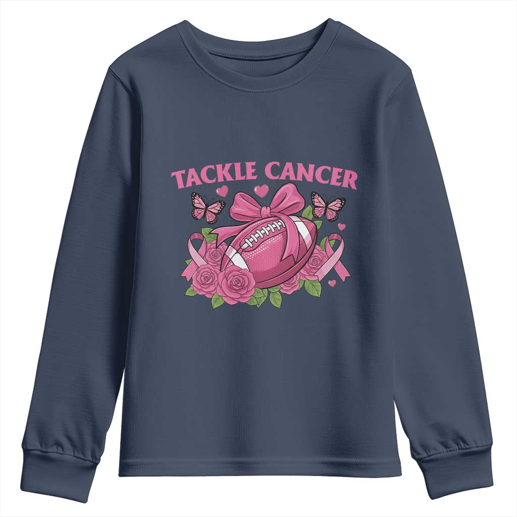 Tackle Cancer Youth Sweatshirt Football Breast Cancer Awareness Pink Ribbon TS12 Navy Print Your Wear