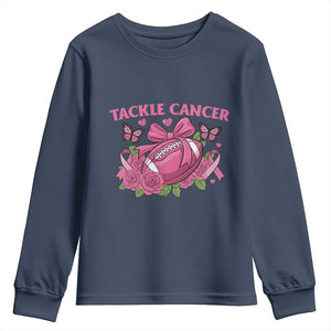 Tackle Cancer Youth Sweatshirt Football Breast Cancer Awareness Pink Ribbon TS12 Navy Print Your Wear