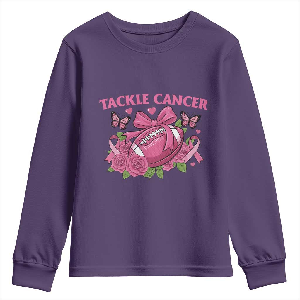 Tackle Cancer Youth Sweatshirt Football Breast Cancer Awareness Pink Ribbon TS12 Purple Print Your Wear