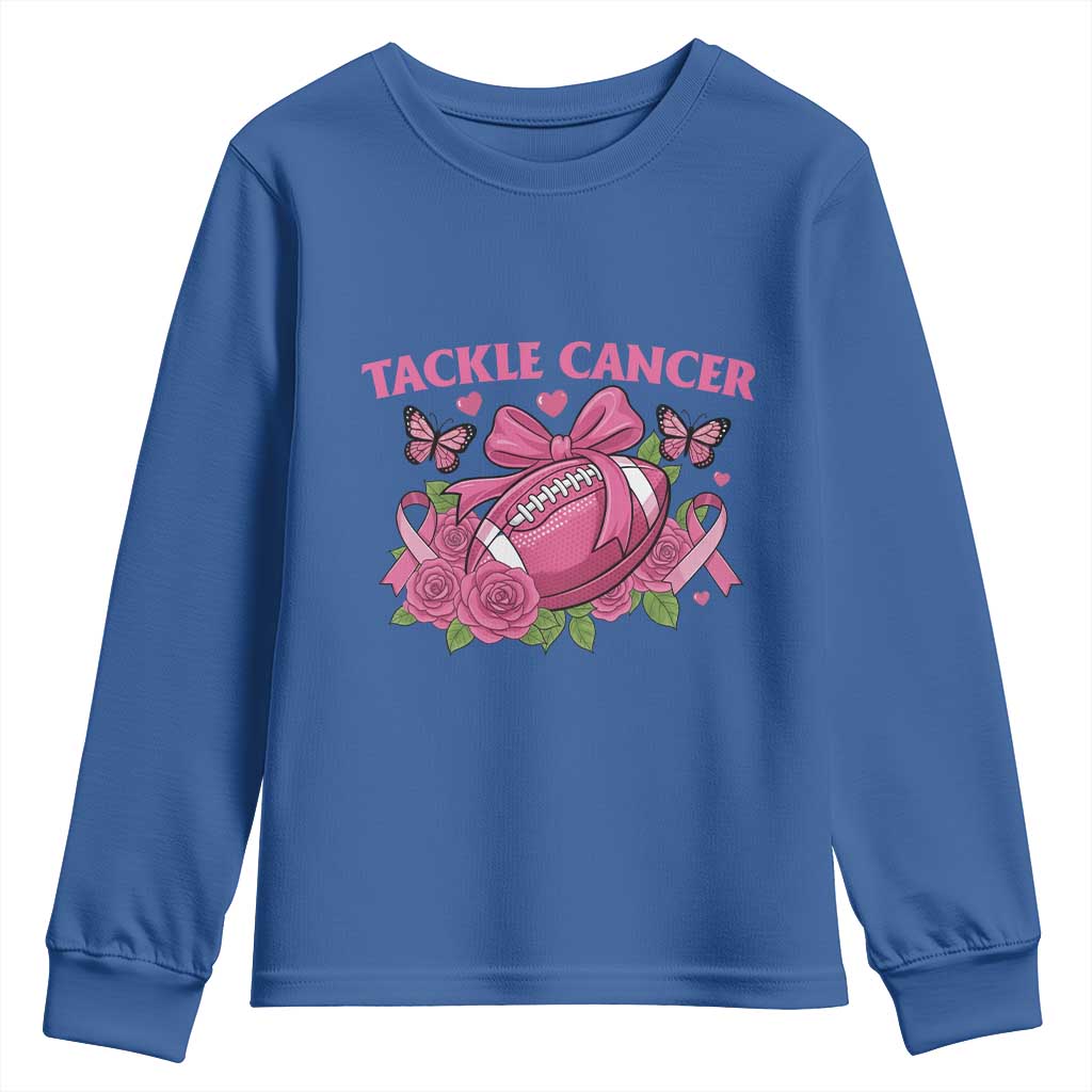 Tackle Cancer Youth Sweatshirt Football Breast Cancer Awareness Pink Ribbon TS12 Royal Blue Print Your Wear