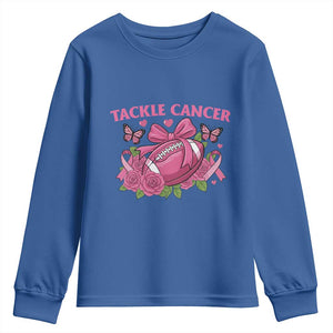 Tackle Cancer Youth Sweatshirt Football Breast Cancer Awareness Pink Ribbon TS12 Royal Blue Print Your Wear