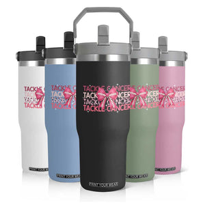October Tackle Cancer Football Breast Cancer Awareness Flip Straw Tumbler TS12 Print Your Wear