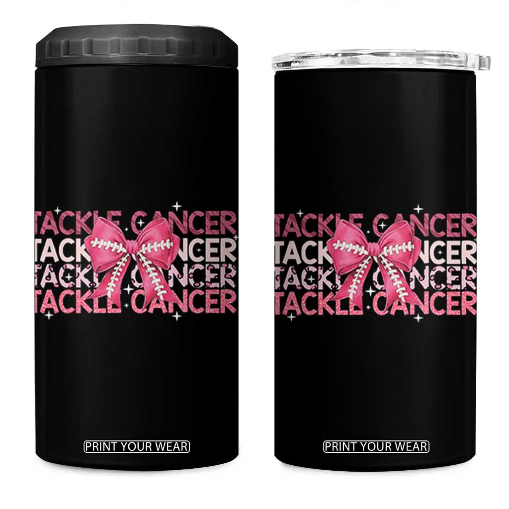 October Tackle Cancer Football Breast Cancer Awareness 4 in 1 Can Cooler Tumbler TS12 One Size: 16 oz Black Print Your Wear