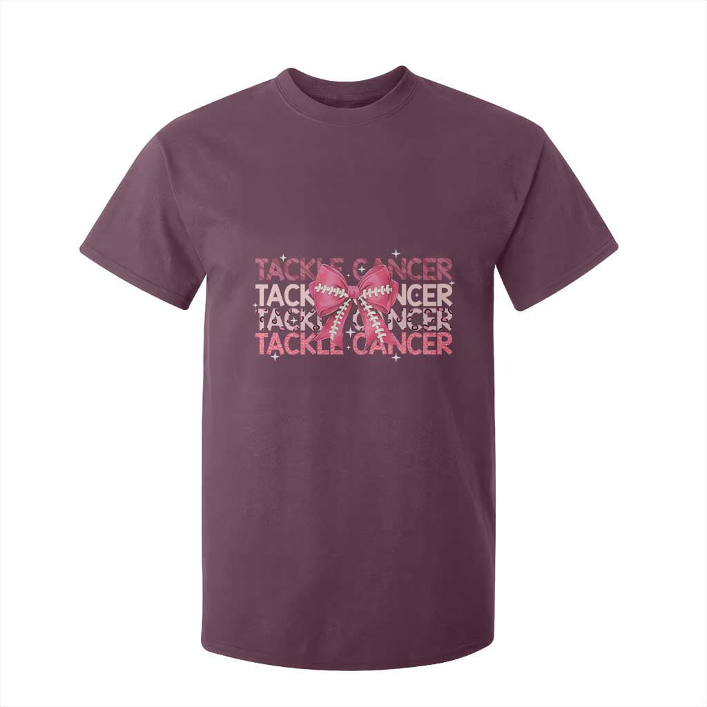 October Tackle Cancer Football Breast Cancer Awareness T Shirt For Kid TS12 Maroon Print Your Wear