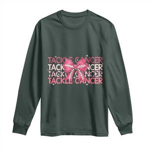October Tackle Cancer Football Breast Cancer Awareness Long Sleeve Shirt TS12 Dark Forest Green Print Your Wear