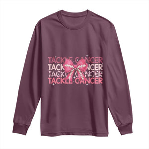 October Tackle Cancer Football Breast Cancer Awareness Long Sleeve Shirt TS12 Maroon Print Your Wear