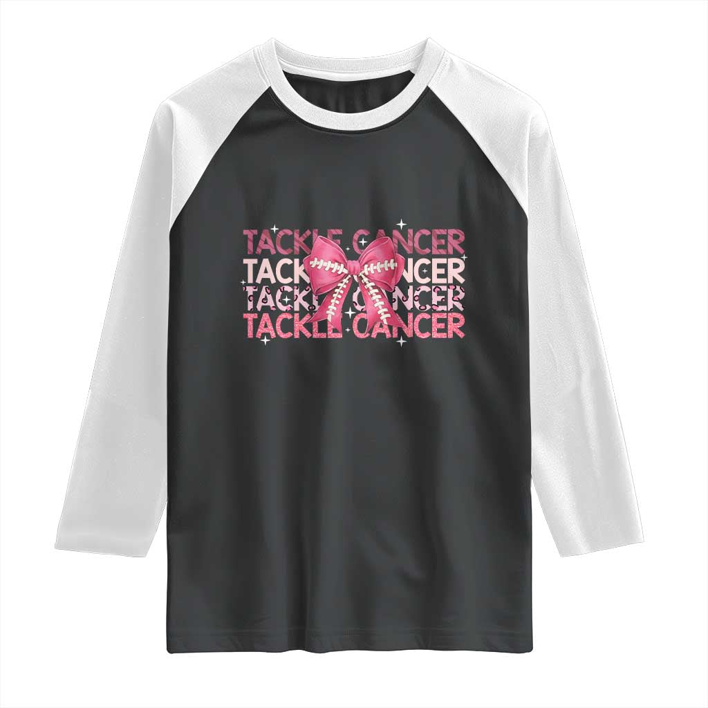 October Tackle Cancer Football Breast Cancer Awareness Raglan Shirt TS12 Black White Print Your Wear