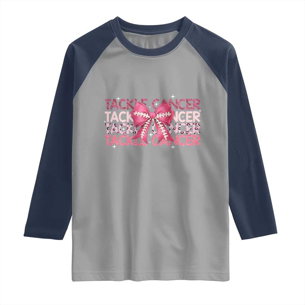 October Tackle Cancer Football Breast Cancer Awareness Raglan Shirt TS12 Sport Gray Navy Print Your Wear