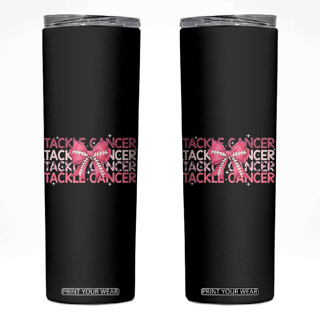 October Tackle Cancer Football Breast Cancer Awareness Skinny Tumbler TS12 Black Print Your Wear