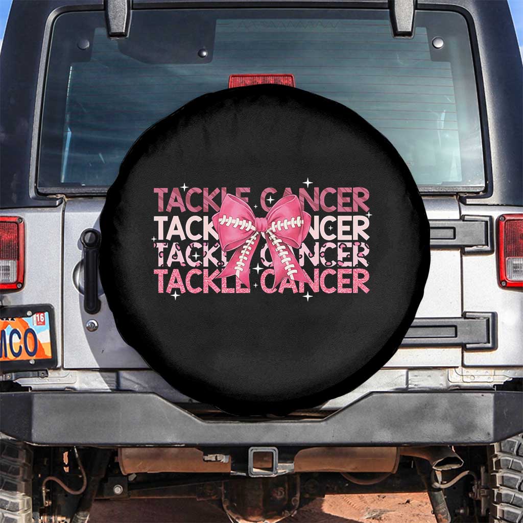 October Tackle Cancer Football Breast Cancer Awareness Spare Tire Cover TS12 No hole Black Print Your Wear