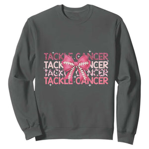 October Tackle Cancer Football Breast Cancer Awareness Sweatshirt TS12 Dark Heather Print Your Wear