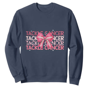 October Tackle Cancer Football Breast Cancer Awareness Sweatshirt TS12 Navy Print Your Wear