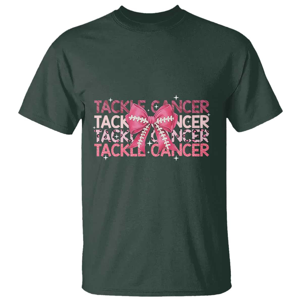 October Tackle Cancer Football Breast Cancer Awareness T Shirt TS12 Dark Forest Green Print Your Wear
