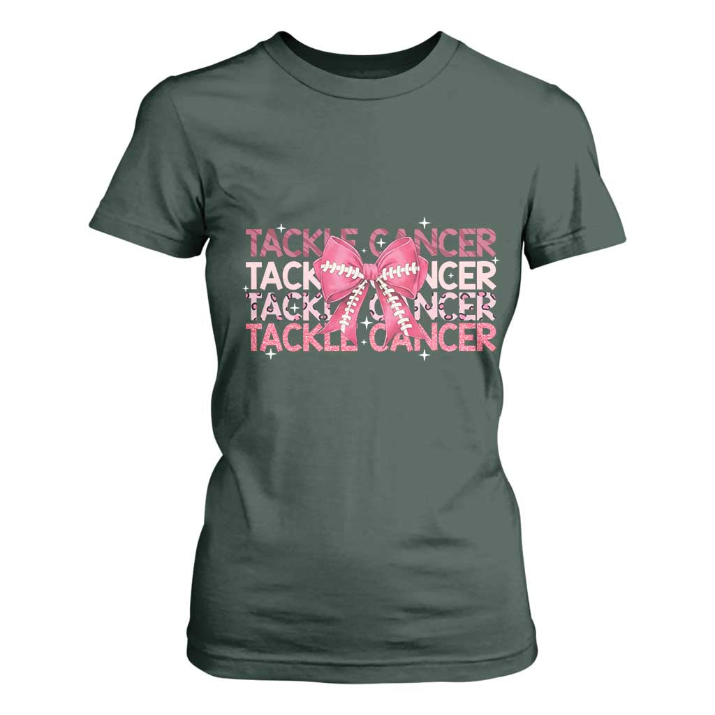 October Tackle Cancer Football Breast Cancer Awareness T Shirt For Women TS12 Dark Forest Green Print Your Wear