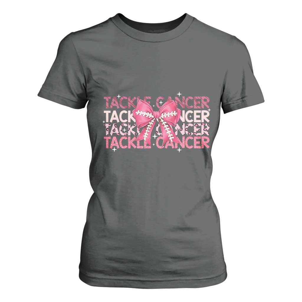 October Tackle Cancer Football Breast Cancer Awareness T Shirt For Women TS12 Dark Heather Print Your Wear