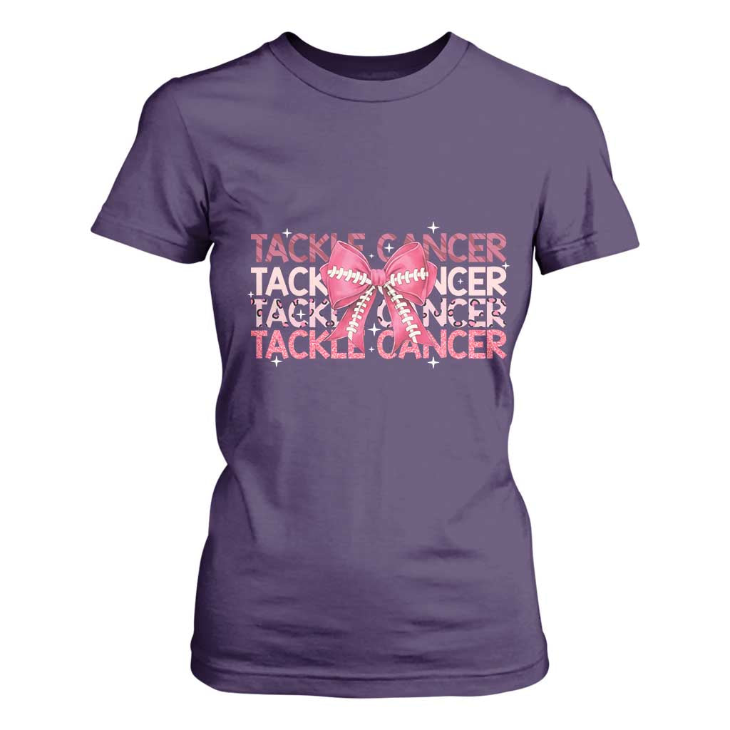 October Tackle Cancer Football Breast Cancer Awareness T Shirt For Women TS12 Purple Print Your Wear