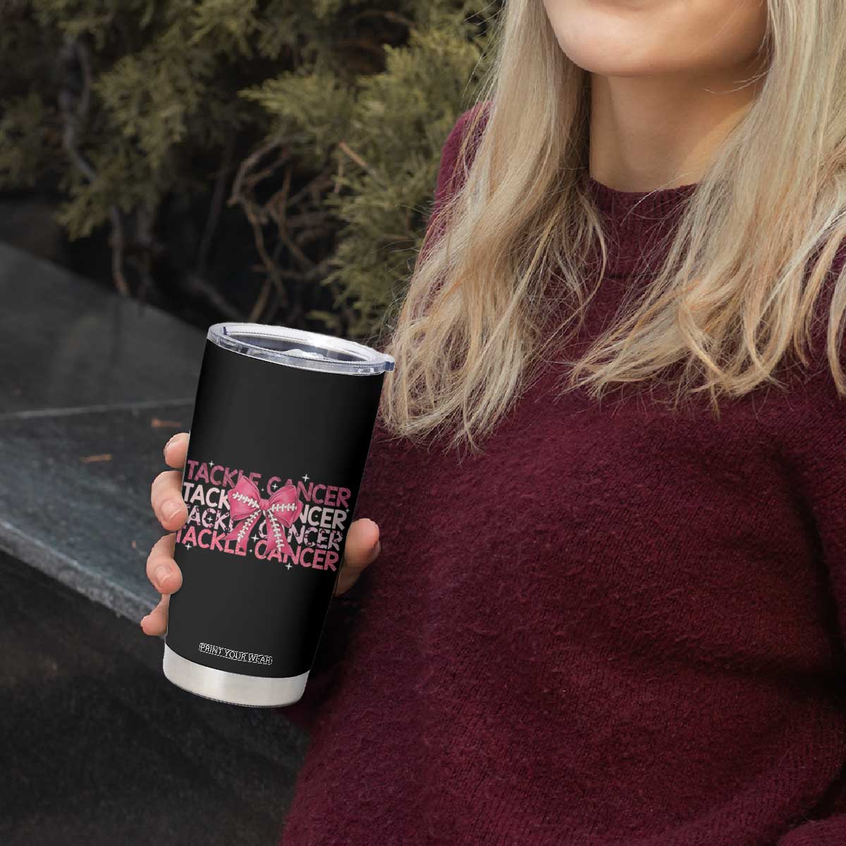 October Tackle Cancer Football Breast Cancer Awareness Tumbler Cup TS12 Print Your Wear