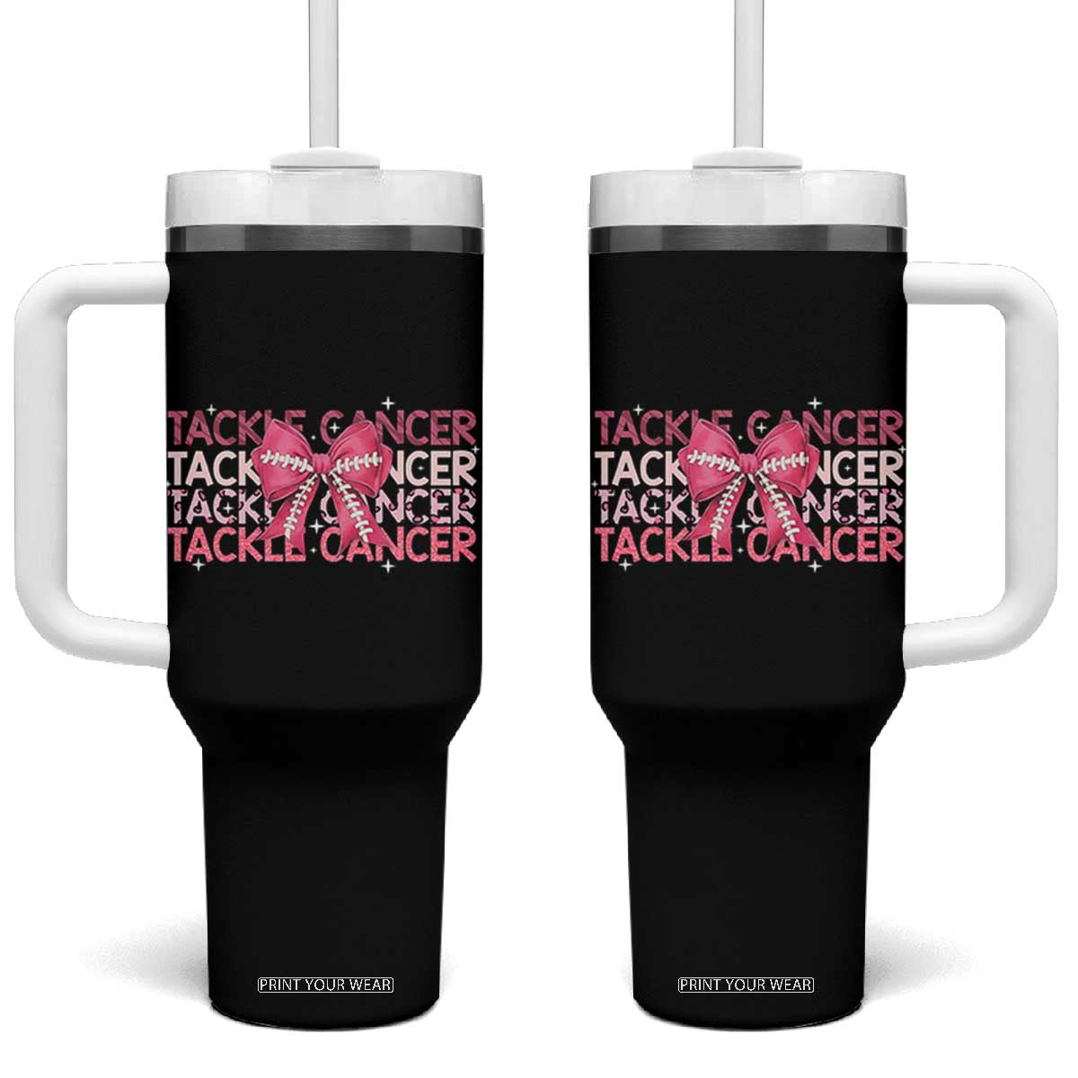 October Tackle Cancer Football Breast Cancer Awareness Tumbler With Handle TS12 One Size: 40 oz Black Print Your Wear