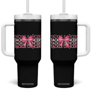 October Tackle Cancer Football Breast Cancer Awareness Tumbler With Handle TS12 One Size: 40 oz Black Print Your Wear