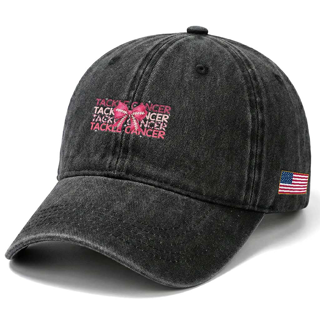 October Tackle Cancer Football Breast Cancer Awareness Washed Cotton Baseball Cap TS12 Print Your Wear