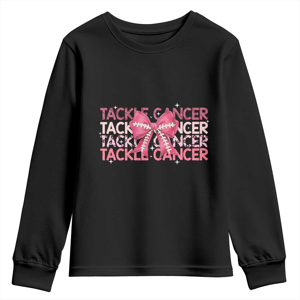 October Tackle Cancer Football Breast Cancer Awareness Youth Sweatshirt TS12 Black Print Your Wear