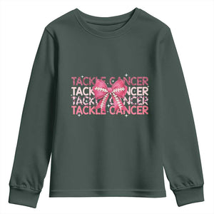October Tackle Cancer Football Breast Cancer Awareness Youth Sweatshirt TS12 Dark Forest Green Print Your Wear