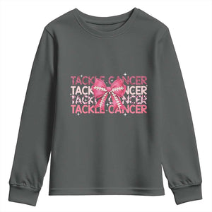 October Tackle Cancer Football Breast Cancer Awareness Youth Sweatshirt TS12 Dark Heather Print Your Wear