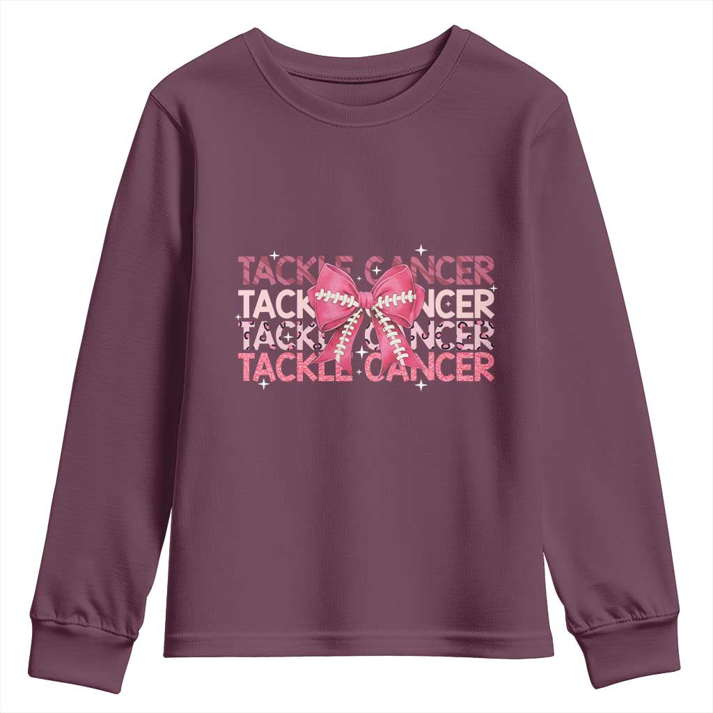October Tackle Cancer Football Breast Cancer Awareness Youth Sweatshirt TS12 Maroon Print Your Wear