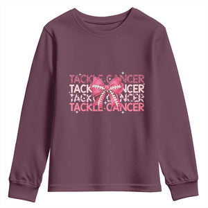 October Tackle Cancer Football Breast Cancer Awareness Youth Sweatshirt TS12 Maroon Print Your Wear