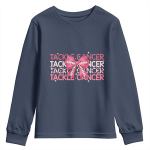 October Tackle Cancer Football Breast Cancer Awareness Youth Sweatshirt TS12 Navy Print Your Wear