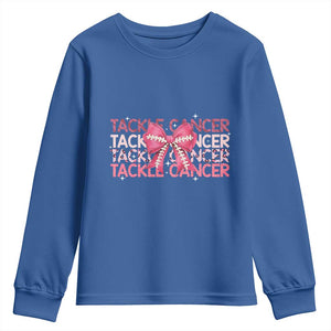 October Tackle Cancer Football Breast Cancer Awareness Youth Sweatshirt TS12 Royal Blue Print Your Wear
