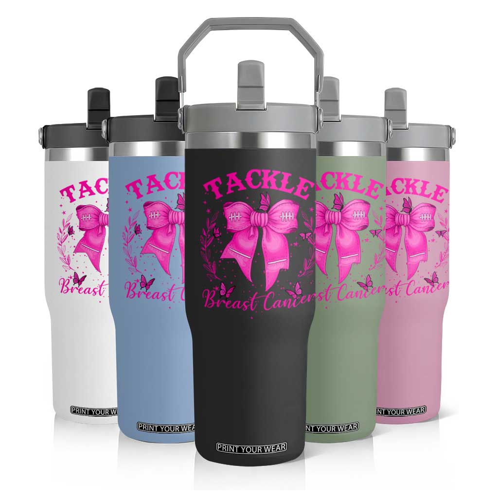 Tackle Breast Cancer Flip Straw Tumbler Support Fight Faith Pink Ribbon TS12 Print Your Wear