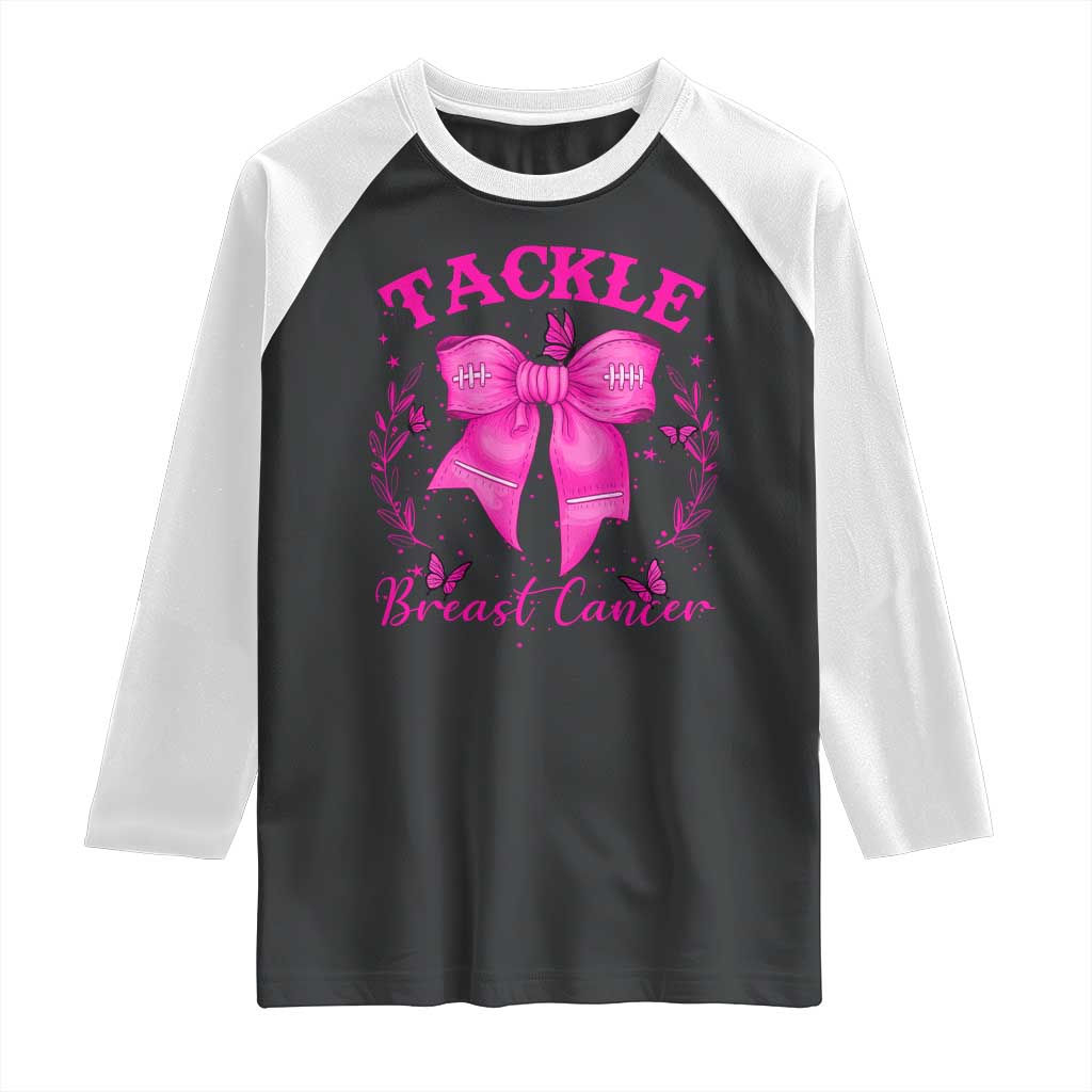 Tackle Breast Cancer Raglan Shirt Support Fight Faith Pink Ribbon TS12 Black White Print Your Wear