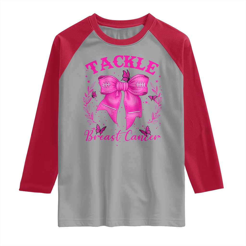 Tackle Breast Cancer Raglan Shirt Support Fight Faith Pink Ribbon TS12 Sport Gray Red Print Your Wear