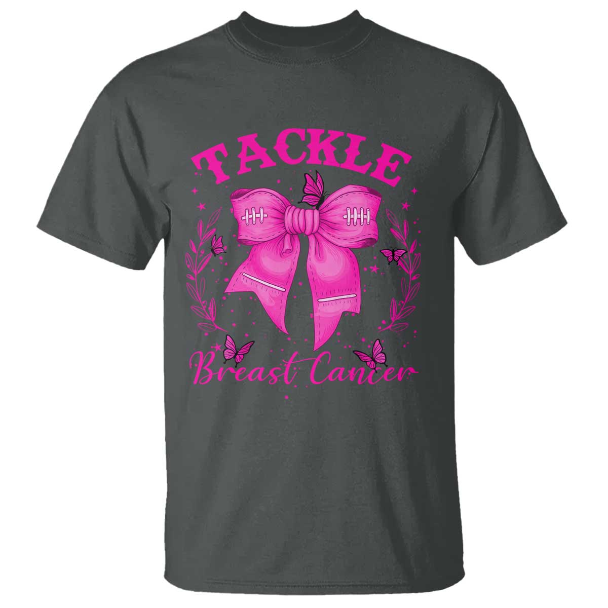 Tackle Breast Cancer T Shirt Support Fight Faith Pink Ribbon TS12 Dark Heather Print Your Wear