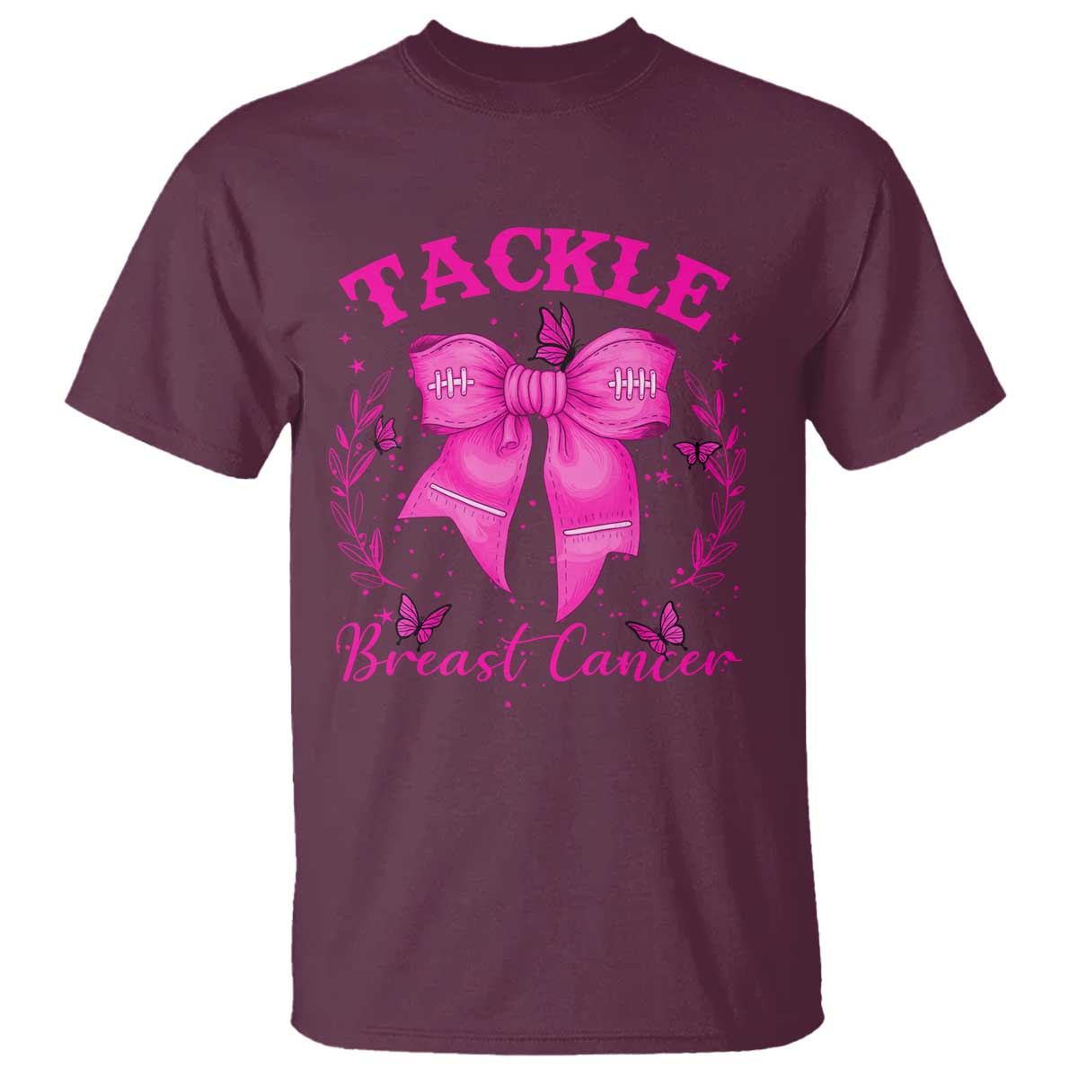 Tackle Breast Cancer T Shirt Support Fight Faith Pink Ribbon TS12 Maroon Print Your Wear